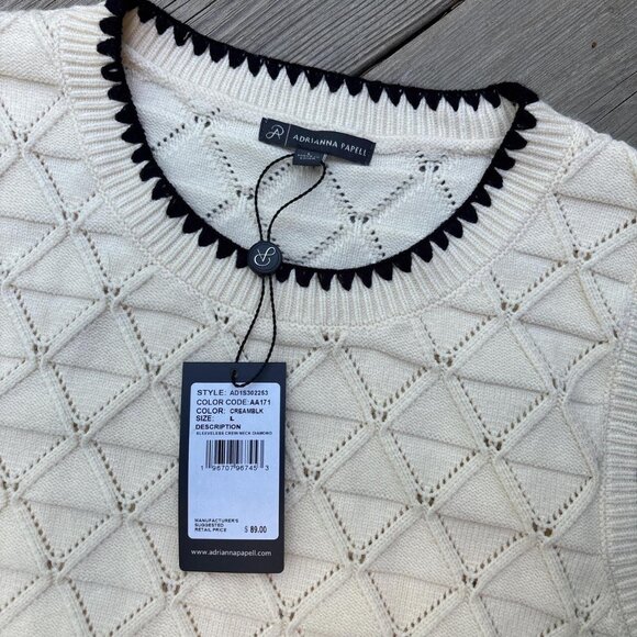 NWT Adrianna Papell Sweater Vest Womens L Cream Old Money Prep Heritage - Picture 4 of 8